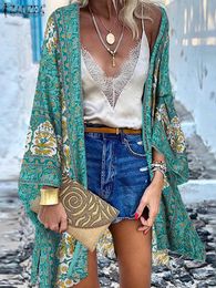 Blouses voor dames shirts zanzea vrouwen Cardigan Summer Open Front Boheemse bloemen gedrukte blouse kimono casual losse strandtoppen vintage lange mouw blusas 230211