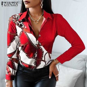 Chemisiers pour femmes Chemises ZANZEA Femmes OL Satin Chemise Mode Floral Imprimé À Manches Longues Blouse Automne Revers Cou Blusas Vintage Party Tops Chemise Mujer T230508