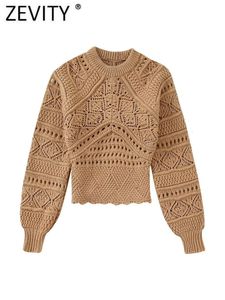 Chemisier femme Zevity femmes mode évider Crochet tricot Blouse femme à manches longues Patchwork mince Smock chemises Chic haut blouse LS2588 230204