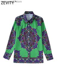 Damenblusen Hemden Zevity Frauen Vintage Totem Floral Pirnt Soft Touch Smock Bluse Weibliche Patchwork Court Shirt Chic Chemise Blusas Tops LS2075 T230508