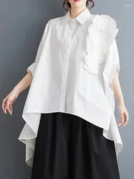 Blouses pour femmes à manches courtes Coton Shirts floraux vintage surdimensionnés pour chemisier Casual Loose Summer Tops Women 2024 Butt Up Shirt