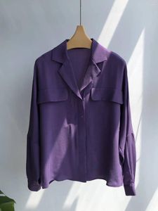 Blouses pour femmes Blouse molle violette en soie violet pour femmes en crue vintage de la chemise élégante à pics élégants