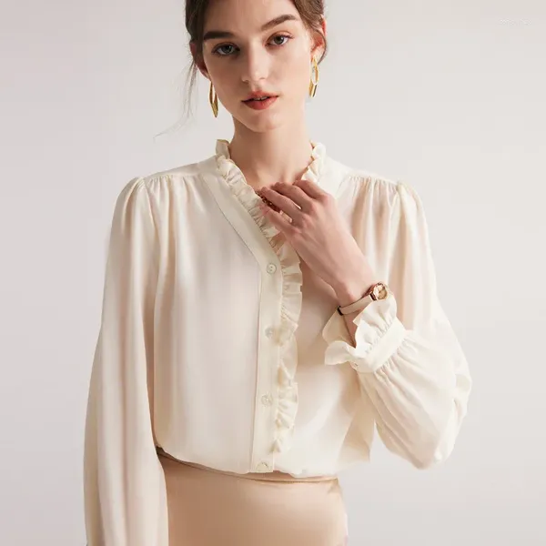 Blusas De mujer camisa De seda 2024 crepé De China francés blusa blanca De encaje De morera blusa De un solo pecho