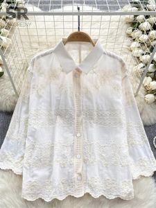 Blouses pour femmes Singreiny Chic Broderie Shirt Femme Femme Bénége coréenne Long Sleeve Floral Elegant Ladies Casual Summer Fashion Blouse