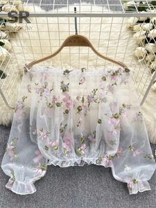Blouses pour femmes Singreiny Flower broderie maillage
