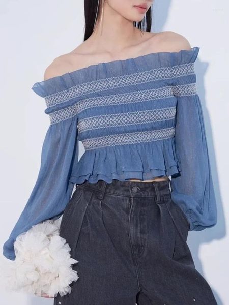 Chemises à cou de couches pour femmes Souces Blusas Sweet Blusas à manches longues Camisas au large de l'épaule Ropa Mujer 2024 Tops japonais printemps d'été