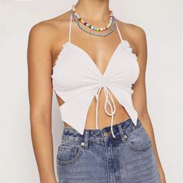 Dames blouses mouwloze vrouwelijke crop top ruches plaer blootgestelde navel dames vest vlinders vorm halter sling club kleding