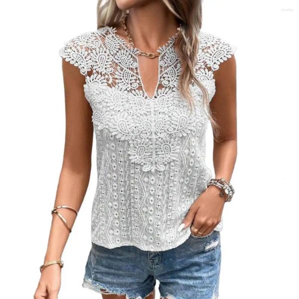 Blouses pour femmes Slim Fit Tops Tops Hollow en dentelle Couleur de design en V V Vleu fleuri