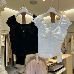 Blouses des femmes Slim Hollow Out Crop-top Shirt White Blusas Mujer de Moda 2024 Blouse Femmes Sexy Black Chemise Femme Tops Y2k Summer