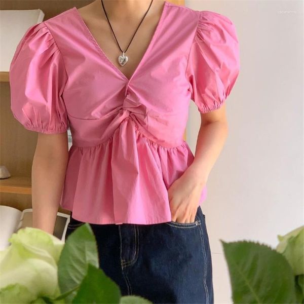 Blouses pour femmes taille mince col en V Crop hauts Blusas Mujer 2023 chemises pour femmes été blanc Blouse Femme décontracté poupée chemise Camisas Sexy