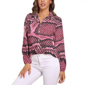 Damesblouses Slangenprint Losse blouse Roze dierenschubben Mode Oversized dames Vintage shirts met lange mouwen Herfstpatroon Top