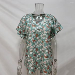 Blusas de mujer Suave Chic Agradable a la piel Mujeres Verano Top Pullover Camiseta Estampado de flores Ropa femenina