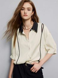 Women's Blouses Soft Silk en Satin Cool Summer Shirts For Women Minimalism Color Contrast Hollow Shoulder Chic Blouse Elegant Office Lady