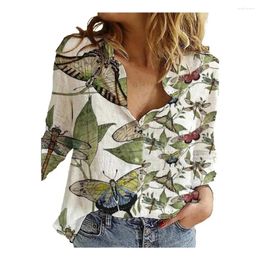 Blouses pour femmes Texture douce Top Map Floral Print Lapel Shirt for Women Longe Loose Fit Blouse Streetwear Fashion Spring Summer