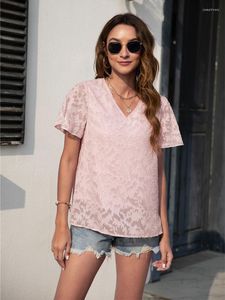 Women's Blouses Solid en Top for Ladies Fashion V Neck Elegant Office Shirt Casual Women Short Sleeve Chiffon Blouse Summer