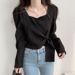 Blouses pour femmes Solintumn French Elegant Blouse Femmes Long Slevee Casual Vintage Femme Loose Corée Cérarchage chic Designer 2023