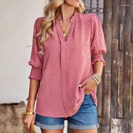 Blusas femininas sólida casual solta para moda feminina 2023 verão escritório camisas de grandes dimensões e elegante juventude feminino topos