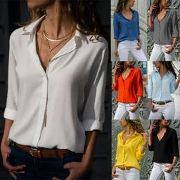 Blusas de mujer, camisas holgadas informales sólidas para mujer, Tops Vintage de gran tamaño y a la moda para mujer juvenil 2024