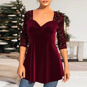 Blouses pour femmes Blouse de couleur unie femmes style ample haut superbe sequin col en v flatteur a-ligne silhouette croix dame pour