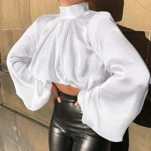 Blouses pour femmes Couleur massive Madies Shirt O-Leck Shirts lâches Puff Long Sexy Sexy Casual Blouse Tops Summer Elegant for Woman