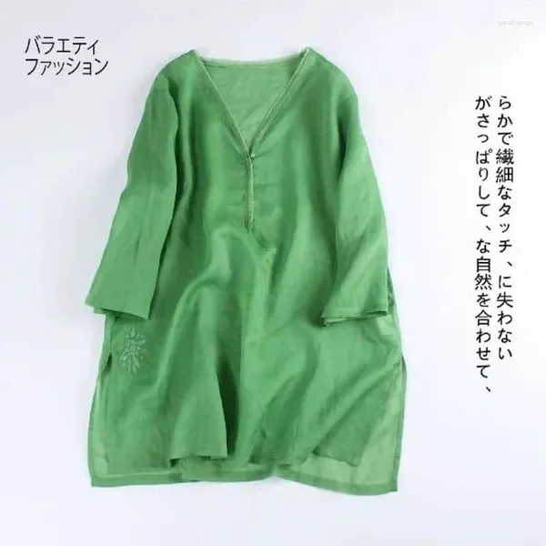 Chemises solides de chemisiers pour femmes pour femmes vintage mi-longueur lâche de style coréen décontracté en V littérature en V fine