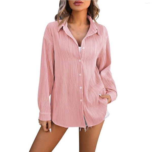 Blusas de mujer camisa sólida de manga larga de un solo pecho para oficina elegante marca de moda femenina Casual Top ropa de trabajo 2024