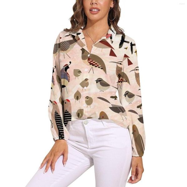 Blouses pour femmes Sonoran oiseaux imprimé chemisier à manches longues oiseau Art tendance femmes Streetwear chemise surdimensionnée graphique vêtements cadeau