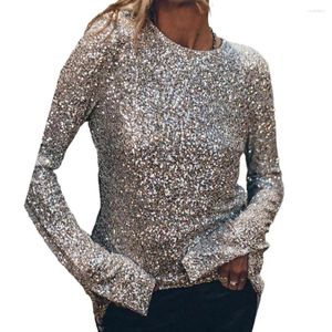 Damesblouses Sprankelende pailletten Damesblouse Sexy Backless Lange mouw Party Club Lady Pullover Top Performance T-shirt