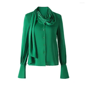 Blouses pour femmes Design spécial été couleur fraîche haute rue écharpe col vert femmes chemise qualité élégante Fitness Blouse