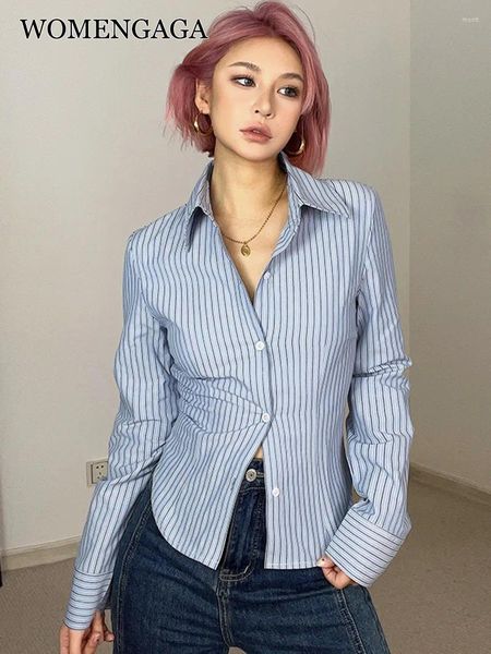 Bloses de mujer Girl Spicy Womengaga Stripe Polo Neck Collar Button Buted Up Up de diseñador Mujeres Tops de moda sexy sexy 80q5