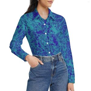 Blusas de mujer Splash Liquid Blusa de manga larga Azul Tie Dye Mujeres bonitas Camisas casuales de gran tamaño Ropa gráfica Idea de regalo