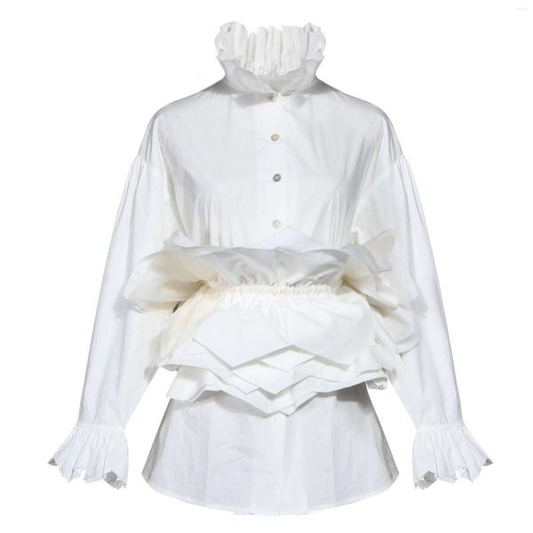 Chemisiers pour femmes printemps 2023 manteau de chemise vintage conception de feuille tombée avec des manches longues uniques