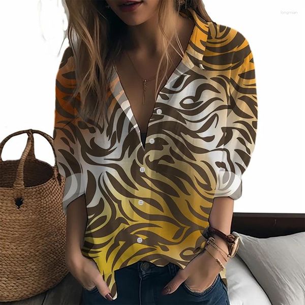 Blusas de mujer Primavera y otoño Camisa de mujer Tendencia de moda Estampado de leopardo Estilo salvaje impreso en 3D