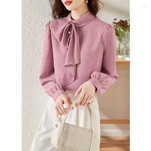 Blusas de mujer Traje de primavera y otoño Lady Bow Temperament Mei Red Tie Loose Foreign Gas Show Thin Contracted 100 Match Blusa