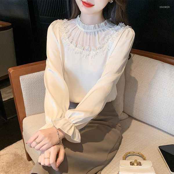 Blusas de mujer primavera otoño 2023 elegante gasa mujer coreana suelta Casual Vintage camisas blancas OL ropa de oficina Tops formales de trabajo