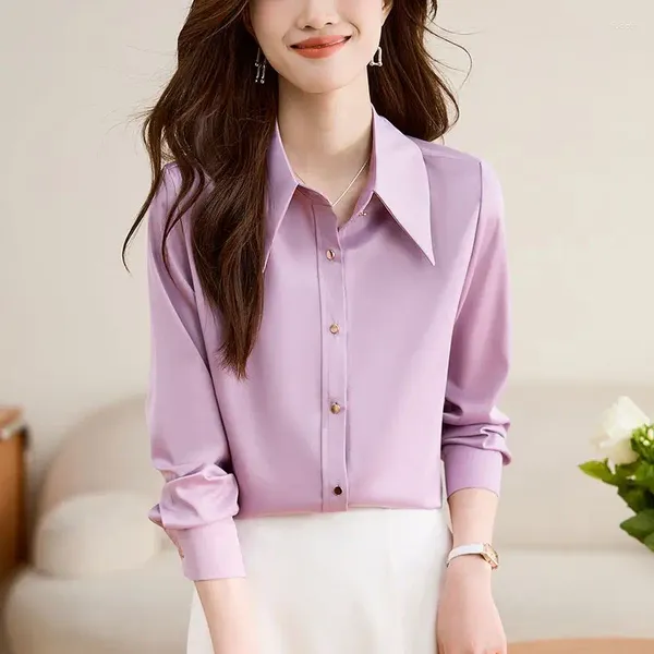 Blouses pour femmes Business Automne Business Casual Interior Lapties Ladies Couleurs solides Vêtements Tops Office Lady Shirts Fashion