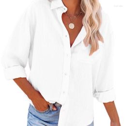 Chemisiers pour femmes printemps automne lin femme chemise à manches longues t-shirt solide Blouse décontracté Camisas femmes hauts