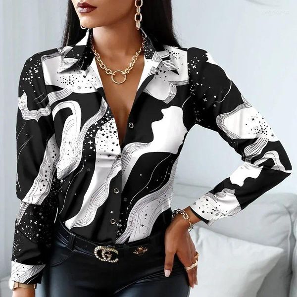 Blouses pour femmes Spring Automne Office Femmes Léopard Print Shirt Striped Tops Fashion Long Sleeve Blouse Casual Female Vêtements