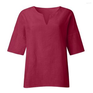 Chemisiers pour femmes printemps automne haut élégant col en v chemise à manches 3/4 coupe ample côté fendu Blouse décontractée pour printemps/automne Streetwear