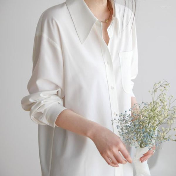 Chemisiers pour femmes printemps automne chemise blanche femme chemisier à manches longues avec poche solide bureau montre de sport coréen chemises décontractées Blusas Mujer