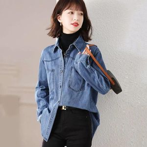 Women's Blouses Spring Camisa jeans feminina shirt katoen vrouwelijk lange mouw denim losse Koreaanse oversized blouse blusas mujer