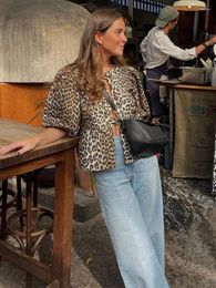 Blusas para mujeres Spring Chic LEOPARD PREPTRING Camisa Out Fashion Women O Neck Manga corta Tops 2024 Lady Elegant Office High