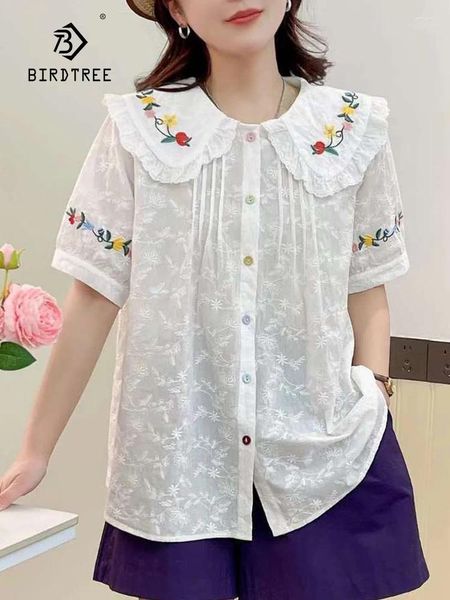 Blouses pour femmes Spring Cotton Shirding Fashion Shirt Femmes Femmes Reverse Corme courte Fold Top Girl Loose Commute 2024 AUTUN T44752QC