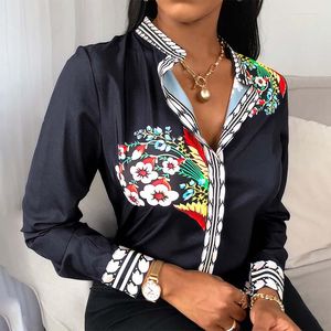 Women's Blouses Spring Fashion Women's Shirt Offical Lady Floral Turn Down Collar vrouwelijke blouse causale vrouwen tops