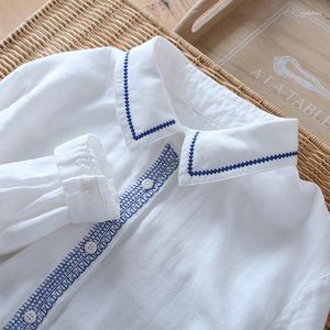 Chemisiers pour femmes printemps mode femmes japonais Double couche gaze chemise blanche Style ethnique brodé coton doux