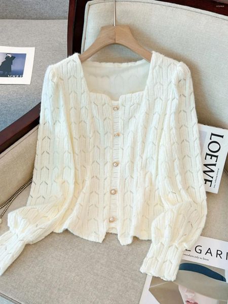 Blouses Femme Printemps À La Mode Abricot Dentelle Chemises Pour Femmes Surdimensionné Simple Boutonnage Col Carré À Manches Longues Pull Chemisier Hauts