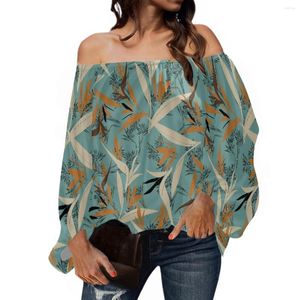 Women's Blouses Spring Off Schouder Chiffon Blouse pullover Hawaii Polynesische tribale kledingvogel van paradijs varenprint elegante dames