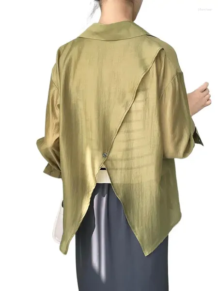 Chemisiers pour femmes printemps rayonne revers féminin Design Sense chemises de protection solaire légères tempérament de couleur unie fraîche manteaux à dos fendu oblique