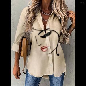 Blouses pour femmes Spring Retro Face Print Shirt Fashion Blouse Femme Loose Casual Top Harajuku Trend Cardigan Vêtements Streetwear Long