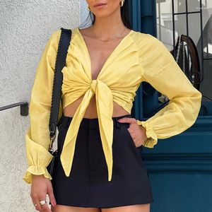 Chemisiers pour femmes printemps Sexy et élégant col en v manches Raglan cravate Cardigan chemise mode polyvalent coton lin vêtements